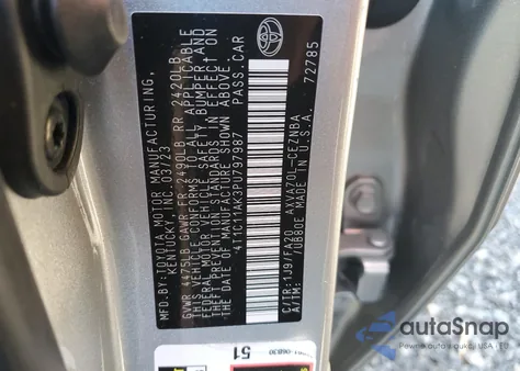 2023 Toyota Camry Le z USA, uszkodzony, nr VIN 4T1C11AK3PU797987